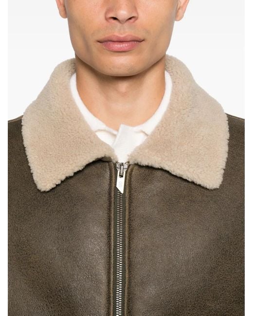 Salvatore Santoro Green Shearling-Collar Leather Jacket for men