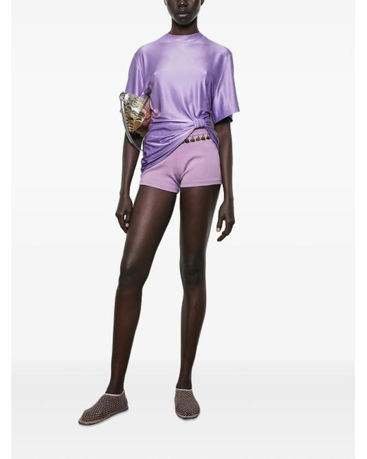 Rabanne Purple Embellished Knit Shorts