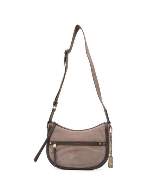 Borbonese Gray Suede Panelled Shoulder Bag