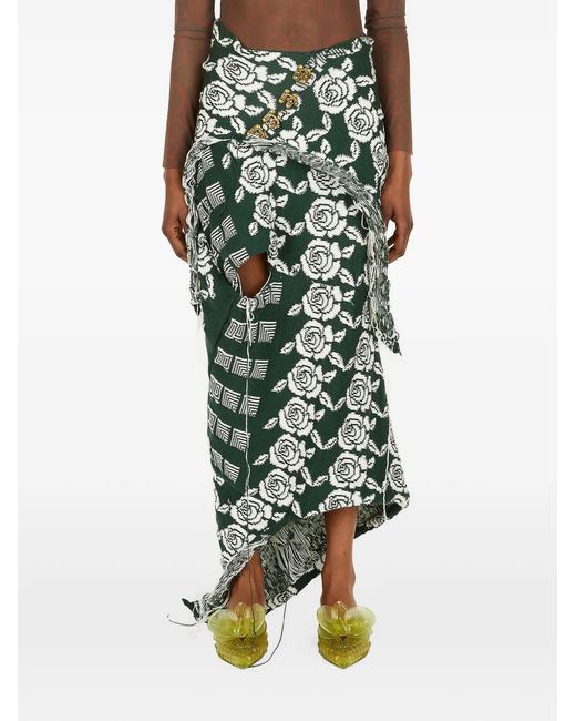 Louise Lyngh Bjerregaard Green Floral Midi Skirt