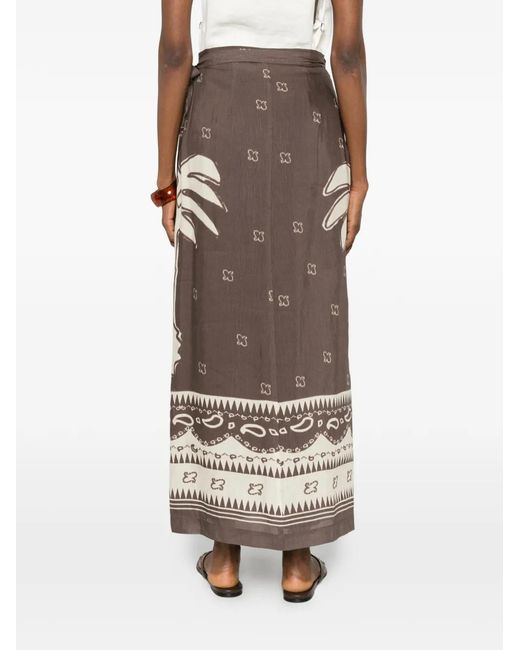 Ottod'Ame Brown Palm Tree-Print Tie-Fastening Midi Skirt