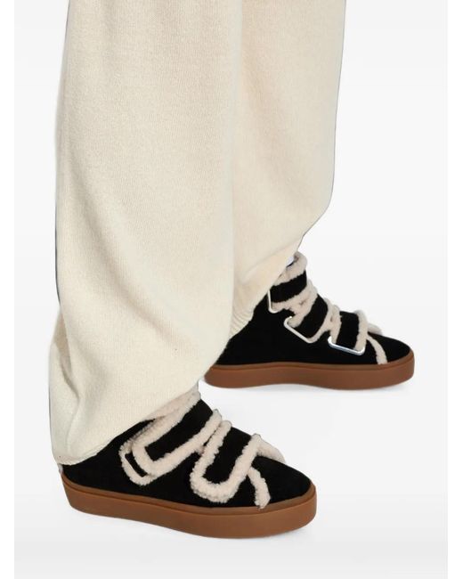 Inuikii Black Shearling Velcro Wedge Touch-Strap Sneakers