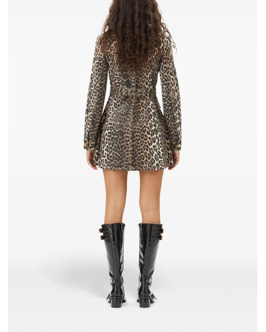 Ganni Leopard-Print Denim Dress in Brown | Lyst UK