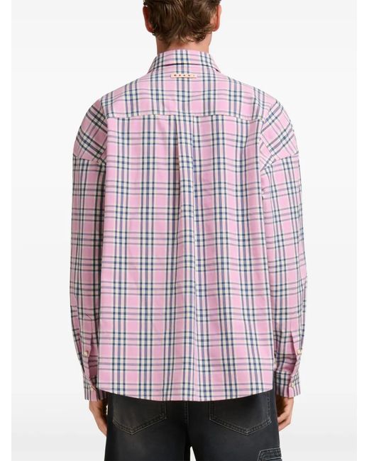 Marni Pink Checked-Pattern Long-Sleeve Shirt for men