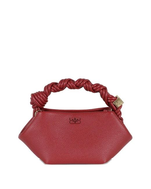 Ganni Red Mini Bou Braided-Handle Tote Bag