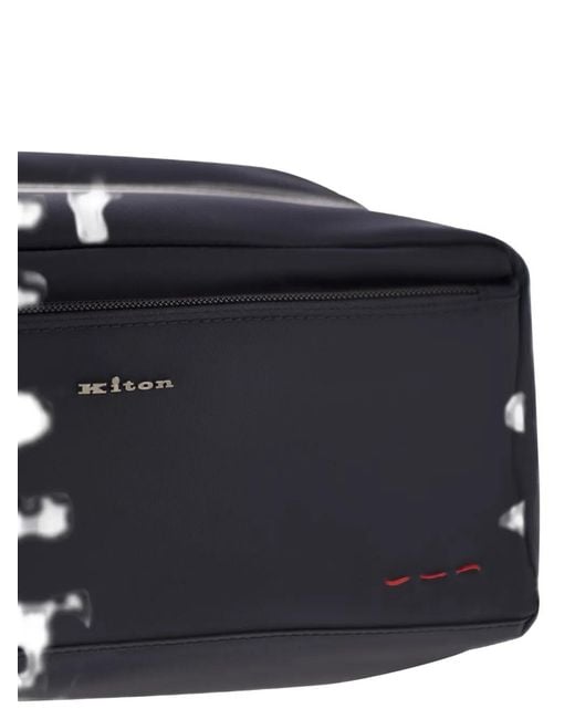 Kiton Black Zip Leather Wash Bag for men