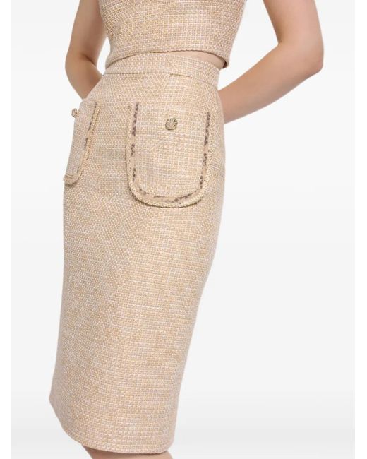 Elie Saab Natural Tweed Python-Print Midi Skirt