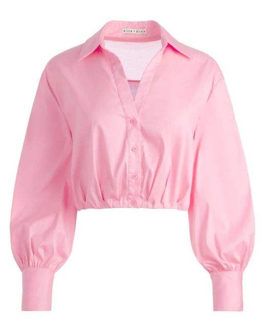 Alice + Olivia Pink Trudy Cotton-blend Cropped Blouse