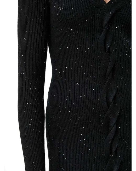 Guess Black Embellished V-neck Midi Dress