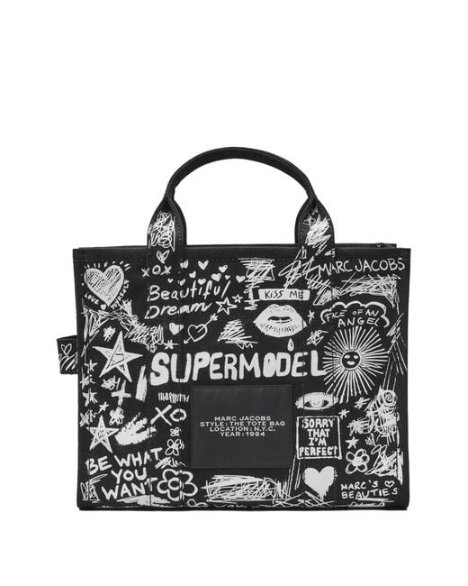 Marc Jacobs Black Punk Scribble Graffiti-Print Medium Tote Bag