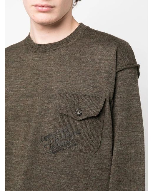 DSquared² Gray Flap Pocket Crew Neck Jumper for men