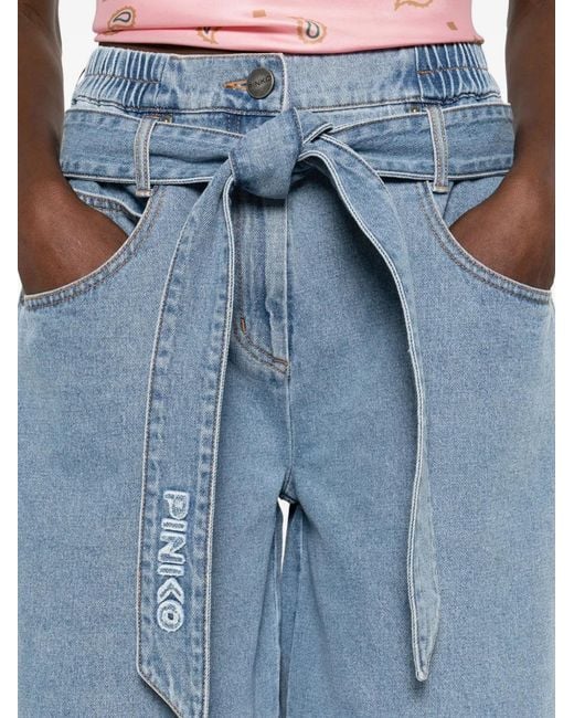 Pinko Blue Denim Shorts With Waist Belt