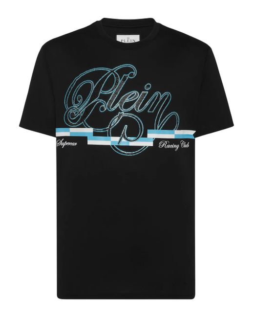 メンズ Philipp Plein Coursive Border Tシャツ Black