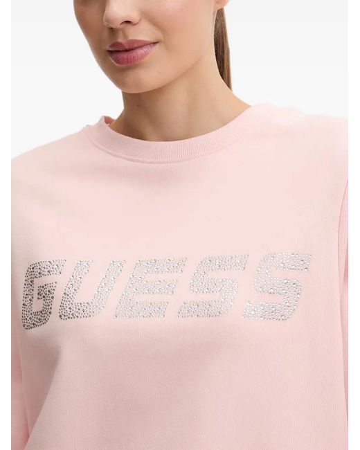 Guess Pink Silvy Rhinestone-Logo Sweatshirt