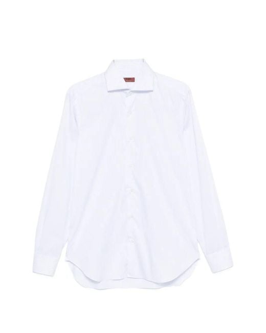Barba Napoli White Pinstripe Long-Sleeve Shirt for men