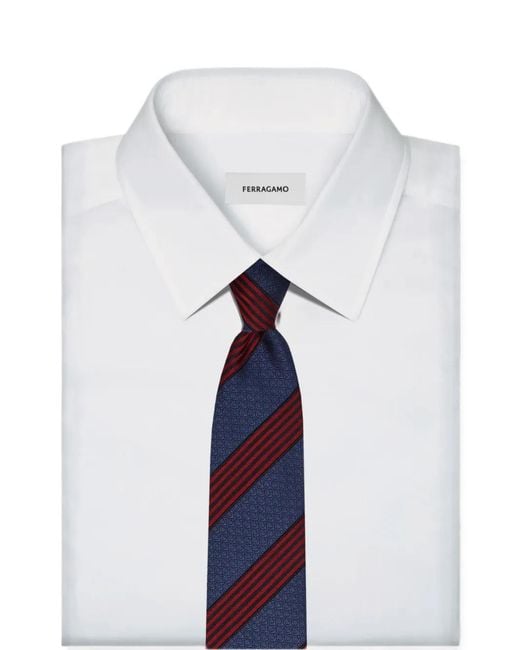 Ferragamo Blue Gancini-Print Diagonal-Stripe Tie for men