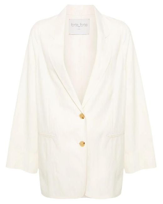 Forte_forte White Single-Breasted Twill Blazer