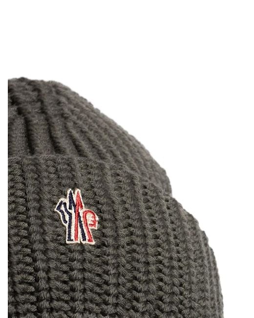 Moncler Black Logo-Patch Ribbed Hat for men