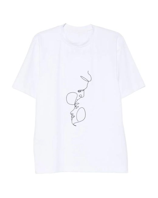 Hamza White T-Shirt mit Line-Art-Print