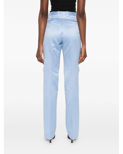 Tom Ford Blue Powder Duchess Satin Straight-Leg Trousers
