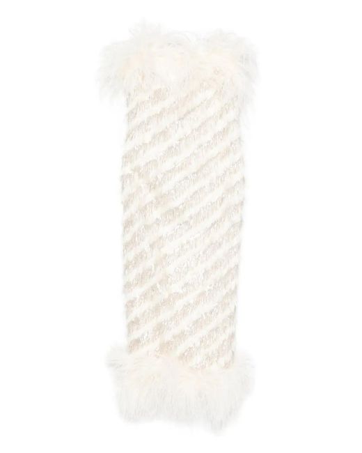Taller Marmo White Feather-Trim Midi Dress