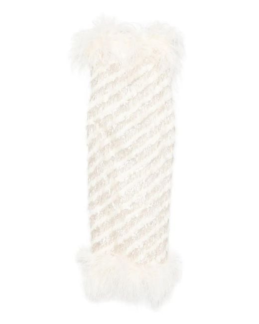 ‎Taller Marmo White Feather-Trim Midi Dress