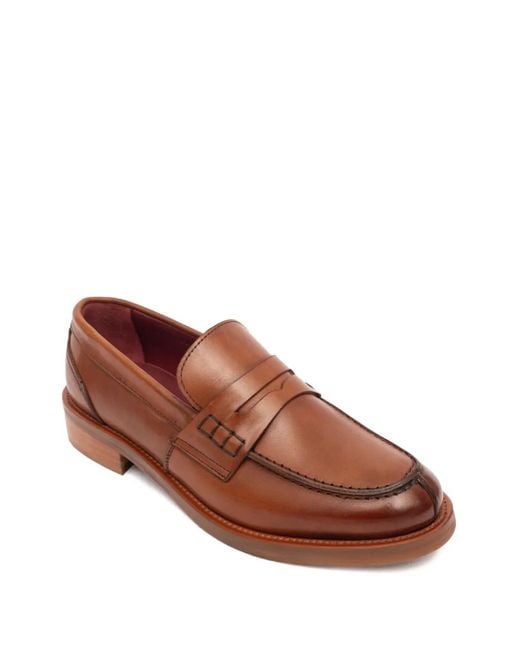 SOMMET Brown Penny-Strap Leather Loafers