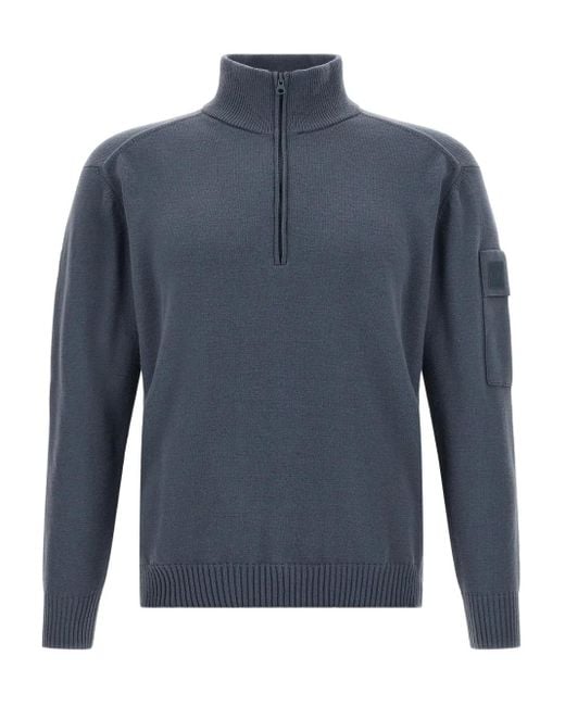 C P Company Blue High-Neck Patch-Pocket Sweater for men