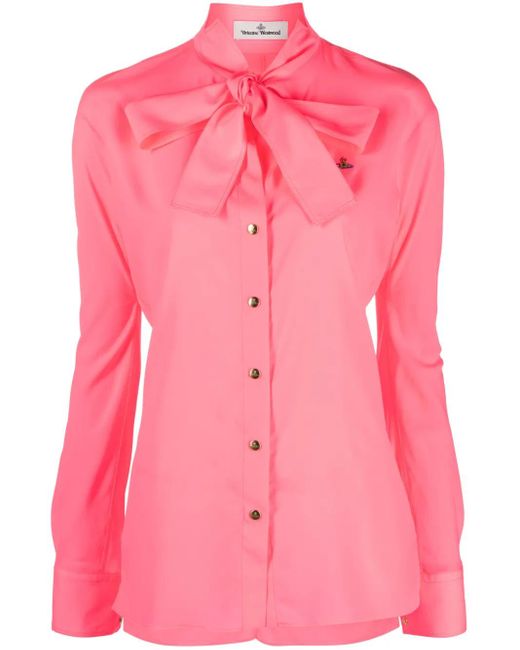 Vivienne Westwood Pink Logo-Embroidered Tie-Fastening Shirt