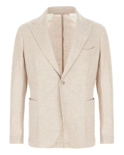 メンズ Barba Napoli ピークドラペル シングルジャケット Natural