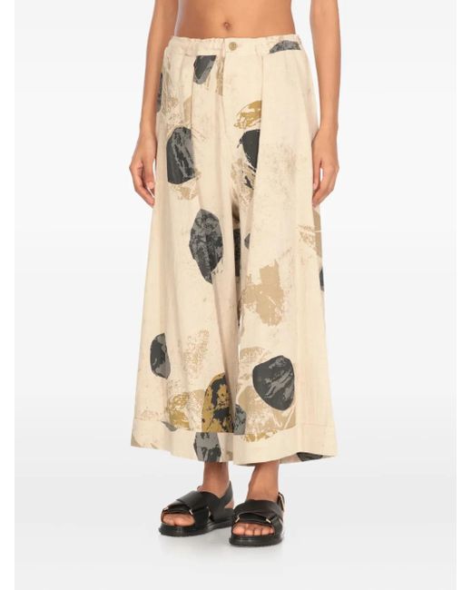 Y's Yohji Yamamoto White Abstract-Print Pleated Trousers