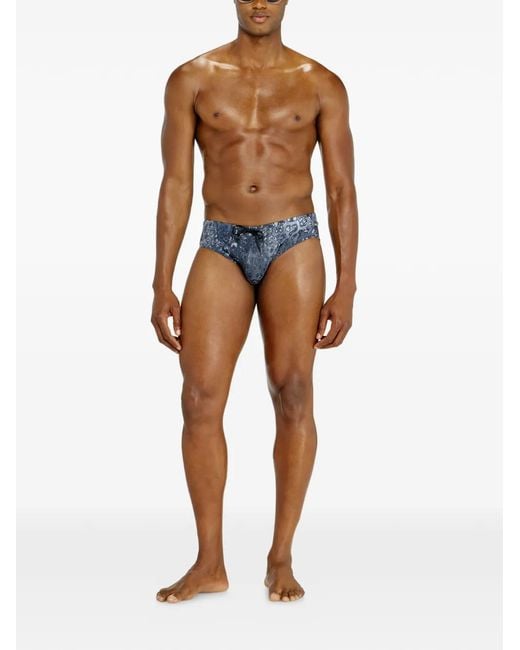 DIESEL Blue Leopard-Print Drawstring Swim Briefs for men