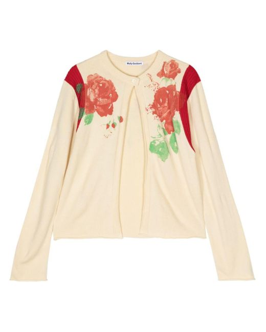 Molly Goddard Natural Floral-print Knitted Cardigan