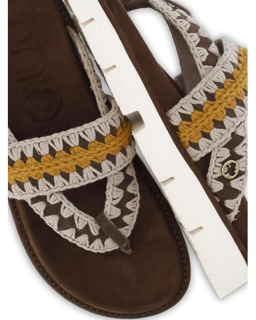 Mou Brown Crochet Flat Sandals