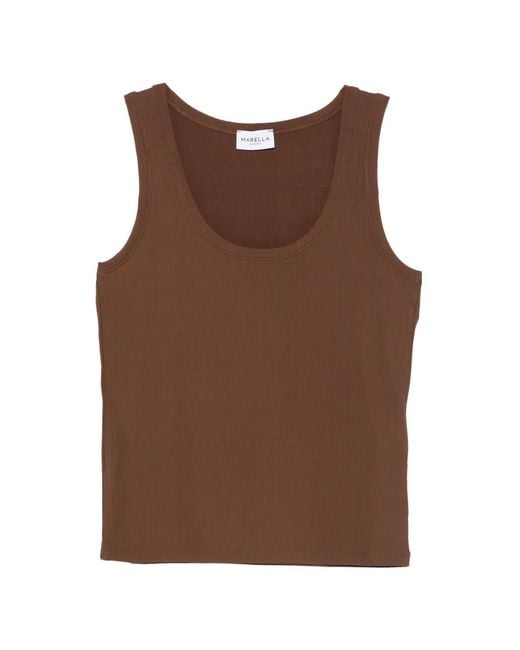 Marella Brown Ribbed Tank Top