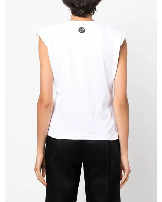 Philipp Plein White Logo-Print Cotton Tank Top