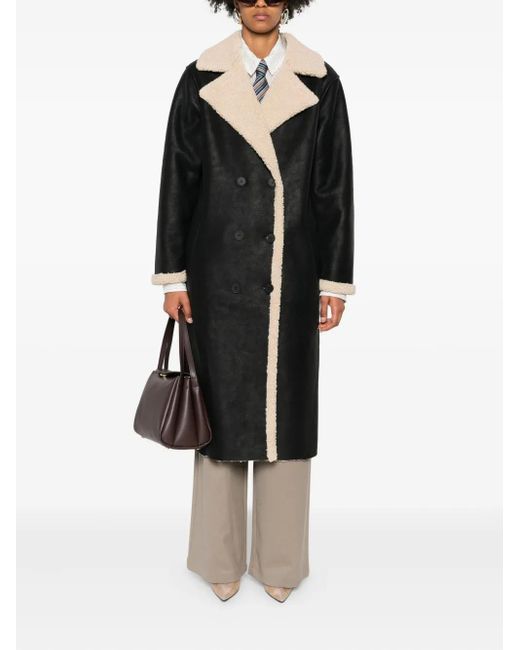 ELEH Black Double-Breasted Fleece-Trimmed Coat
