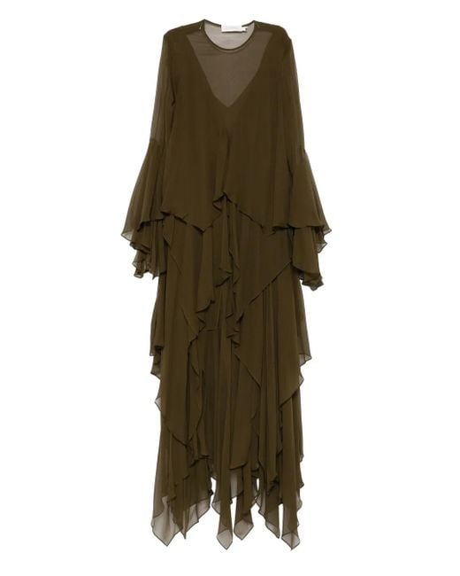 Zimmermann Green Cascading-Ruffle Maxi Dress
