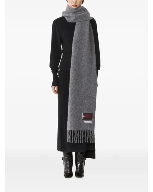Lanvin Gray Logo-Patch Fringed Scarf