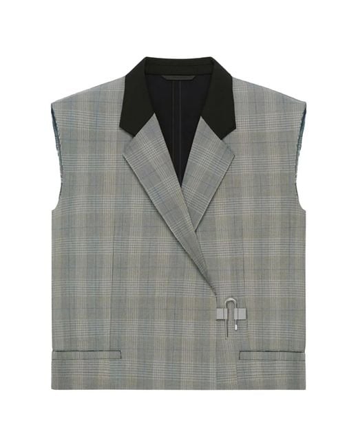 Givenchy Gray Veston Sans Manches À Motif Prince De Galles