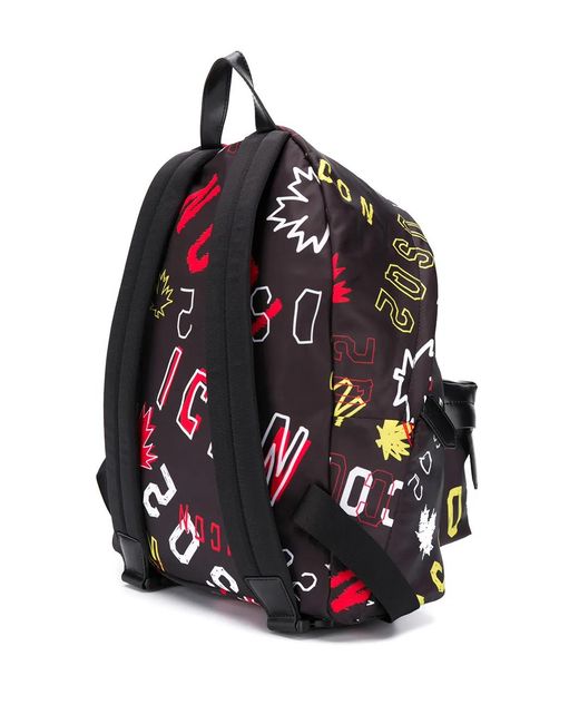 DSquared² Red Icon Print Backpack for men