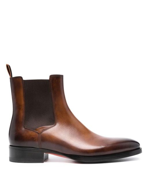 Santoni Brown Leather Chelsea Boots for men