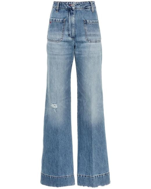 Victoria Beckham Blue Alina Denim Wide Camel Jean Pants