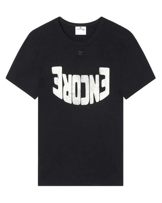 Courreges Black Cotton T-Shirt With Inverted Logo Print for men