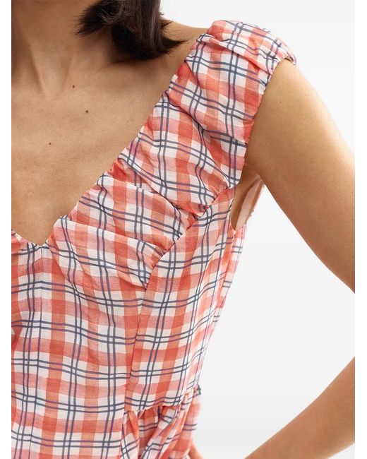 Aston Studio Red Romane Ruffled Peplum Blouse