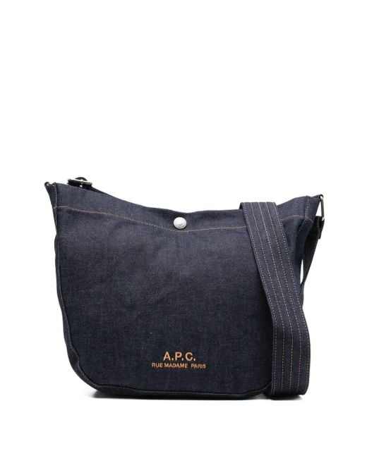 A.P.C. Blue A. P.C. Cotton Shoulder Handbag With Embroidered Logo