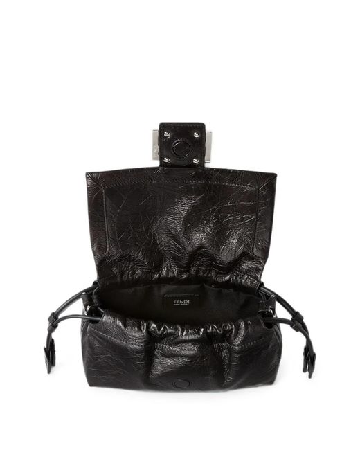 Fendi Black Baguette Crinkled-Leather Shoulder Bag