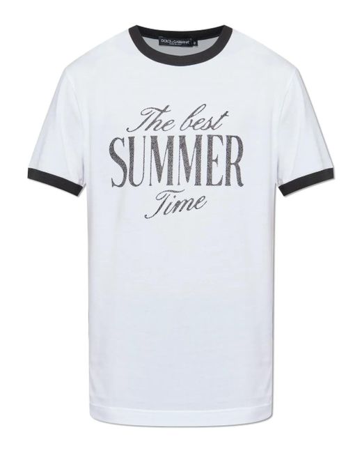 Dolce & Gabbana White Text-Print T-Shirt for men