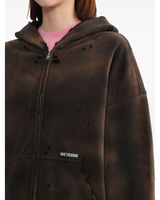 We11done logo-print zipped hoodie - Black