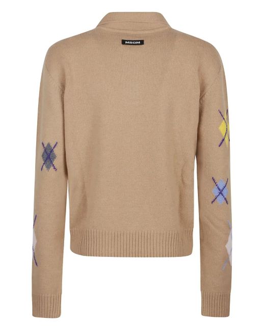 MSGM Pink Diamond-Pattern Polo Top